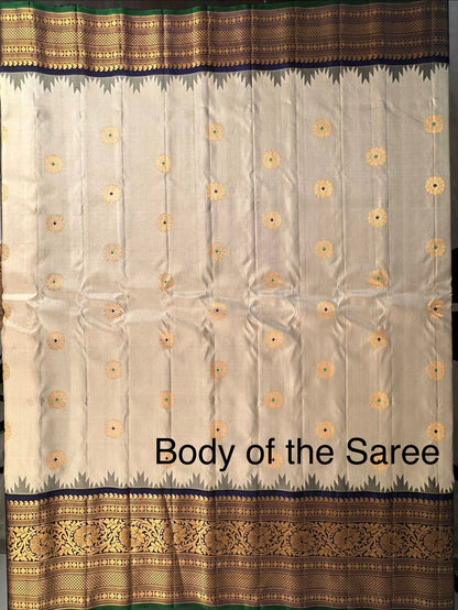 Cream-Navy Blue Gadwal Pure Silk Saree