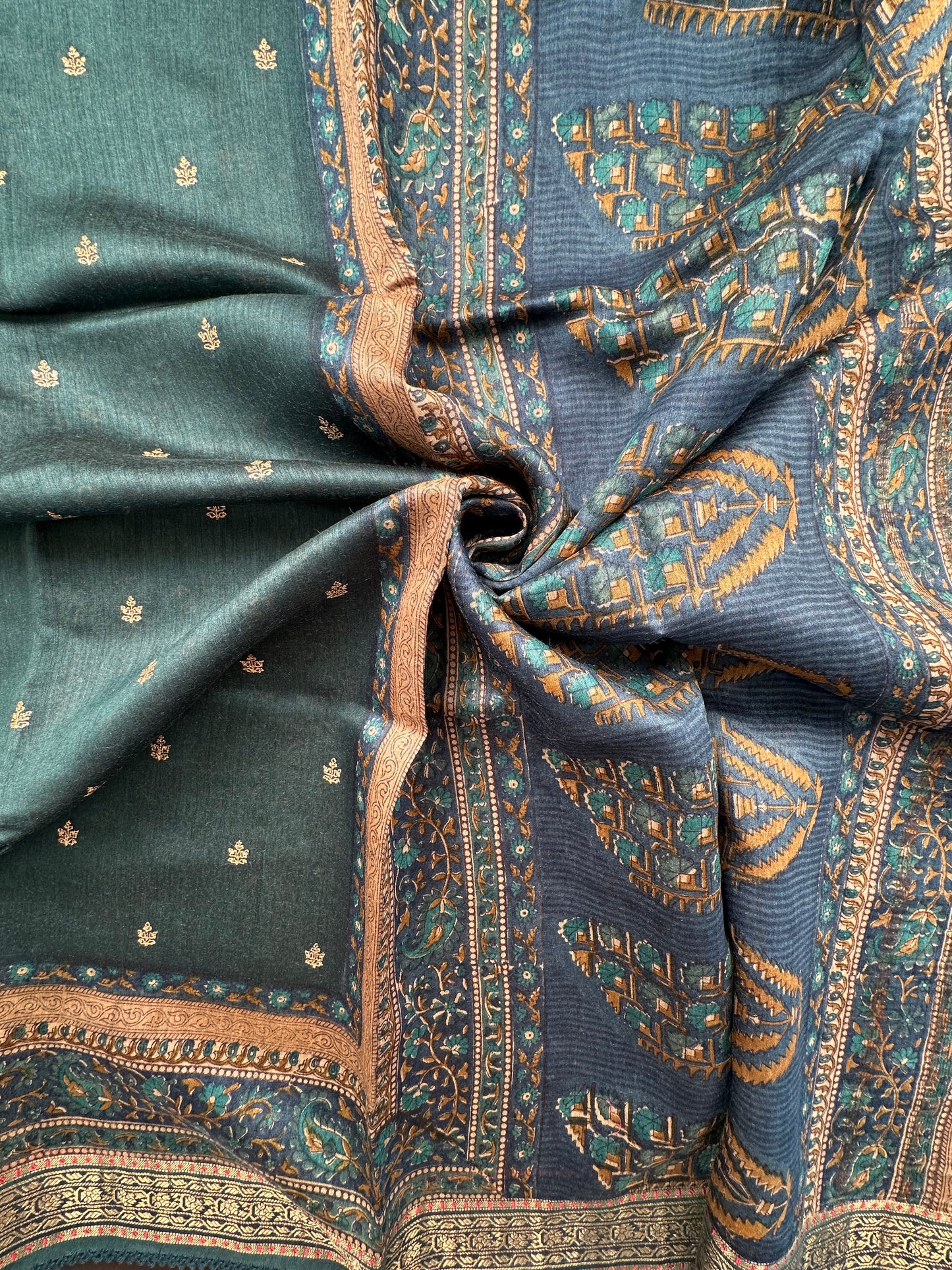 Turquoise Blue Muga Silk Saree