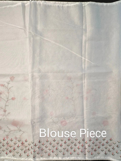 Off White Kota Doria Fancy Cotton Saree