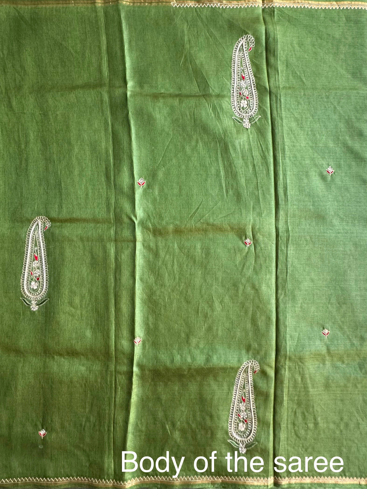 Green Hand Work Pure Tussar Silk Saree