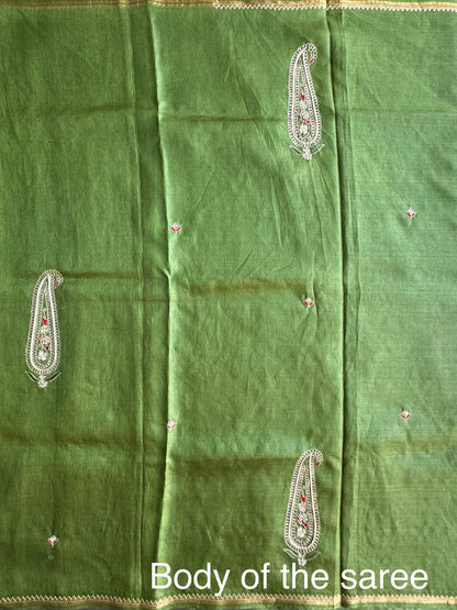 Green Hand Work Pure Tussar Silk Saree