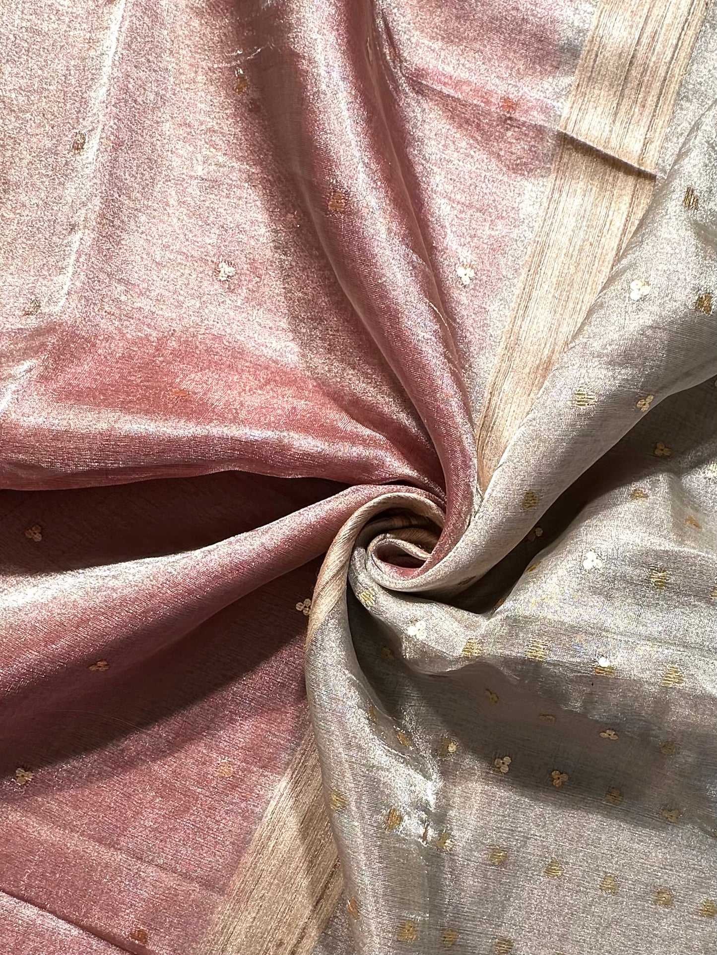 Dusky Pink-Silver Pure Tissue Silk Saree