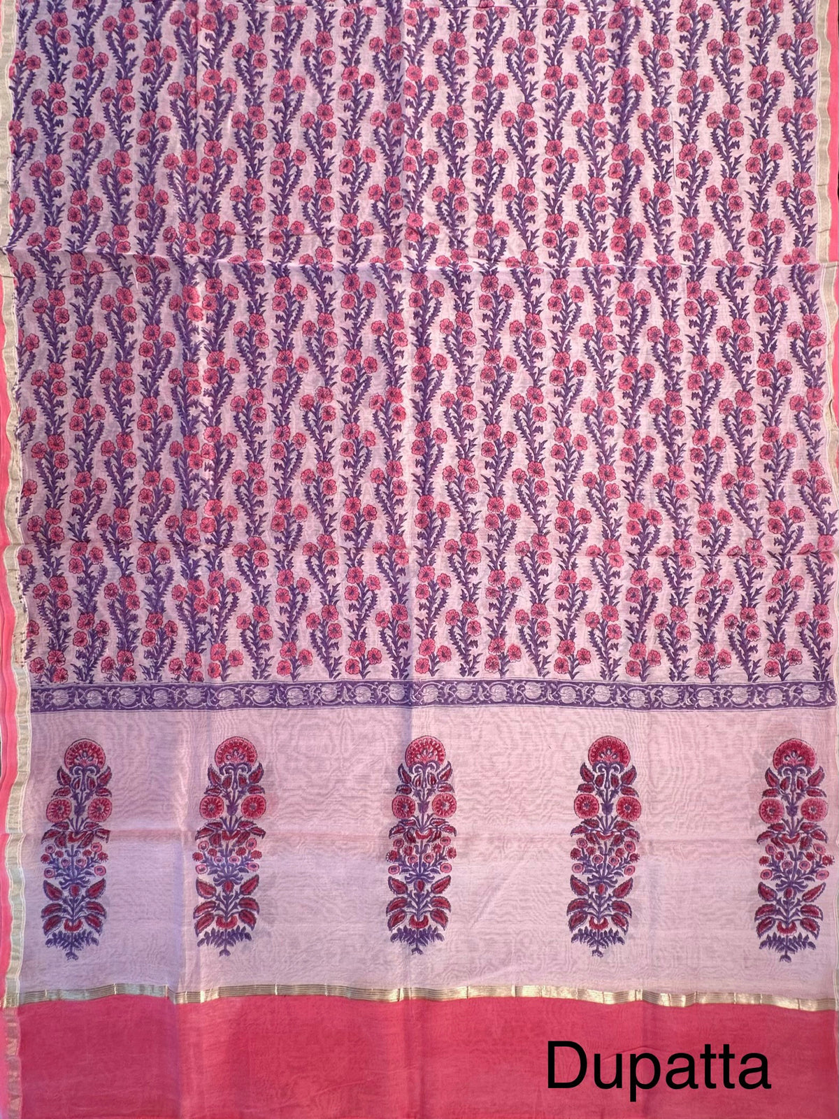 Pink Chanderi Khadi Hand Block Printed 3-Piece Unstitched Suit