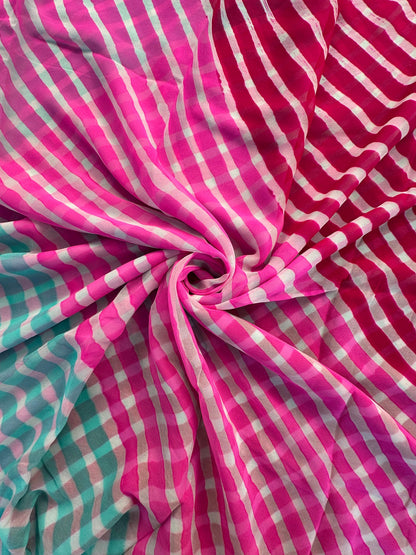 Sea Green-Pink-Rani Leheriya Pure Georgette Saree