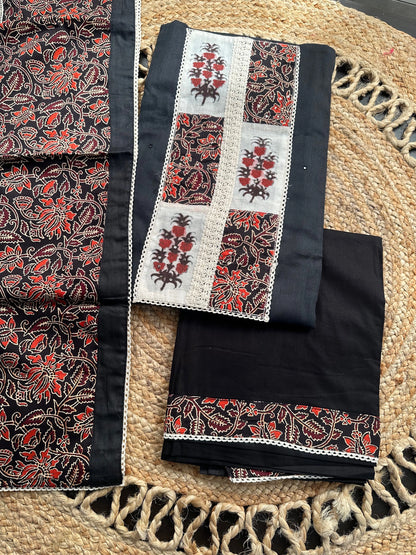 Black Unstitched 3-Piece Cotton Suit