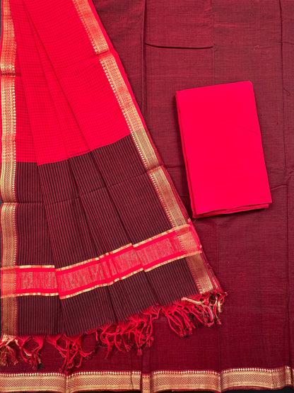 Maroon Mangalgiri Pure Cotton Unstitched 3-Piece Suit