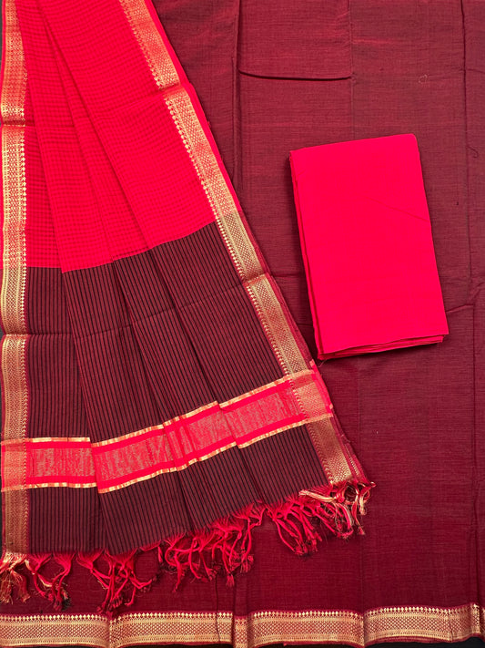 Maroon Mangalgiri Pure Cotton Unstitched 3-Piece Suit