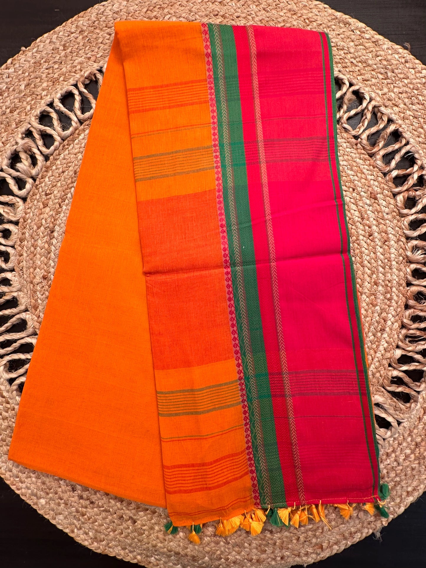 Orange-Red Piyali Bengal Cotton Saree