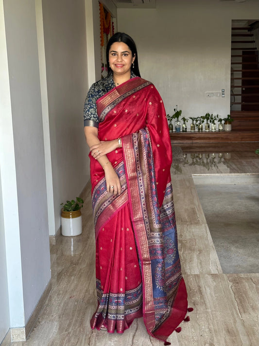 Red Muga Silk Saree