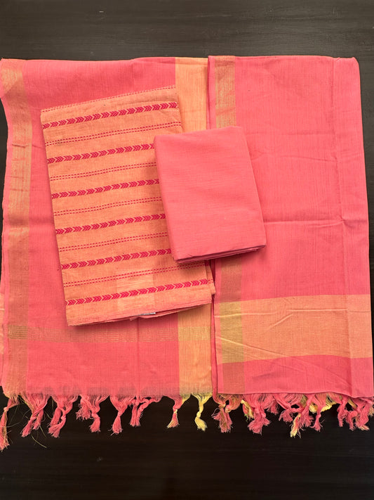 Peach-Pink Striped South Cotton 3-Piece Suit