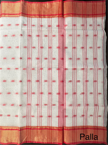 White Red Doodh Aalta Pure Cotton Saree