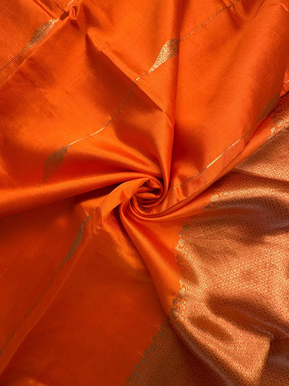 Orange-Coral Vedika Banarasi Pure Silk Saree