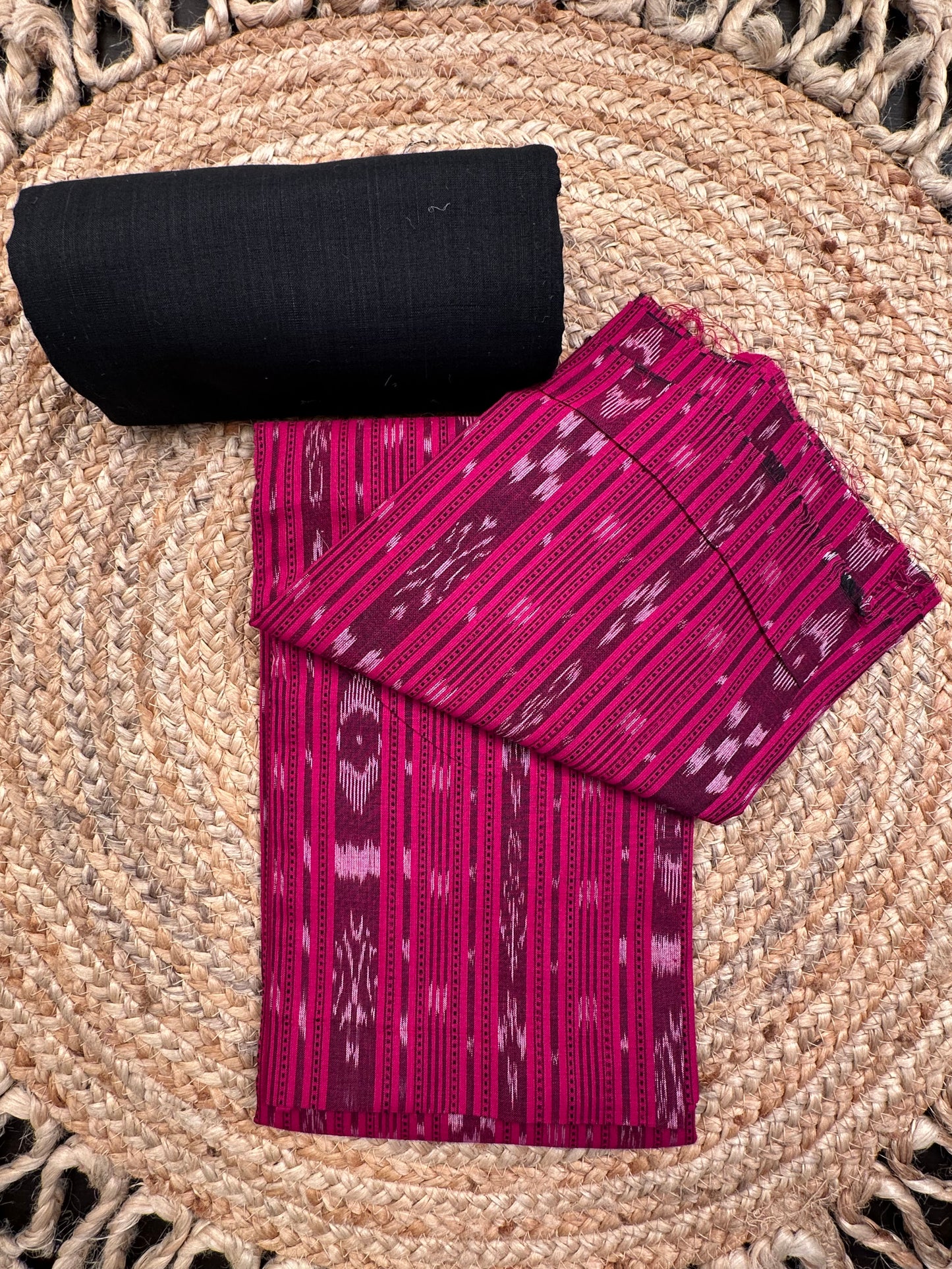 Magenta Sambhalpuri Ikkat Handloom Cotton  3-Piece Suit