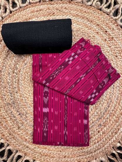 Magenta Sambhalpuri Ikkat Handloom Cotton  3-Piece Suit