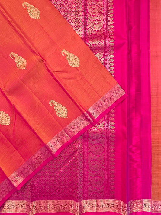 Orange-Rani Handloom Kanjivaram Pure Silk Saree