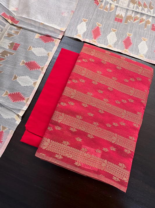 Red Jacquard Handloom Suit