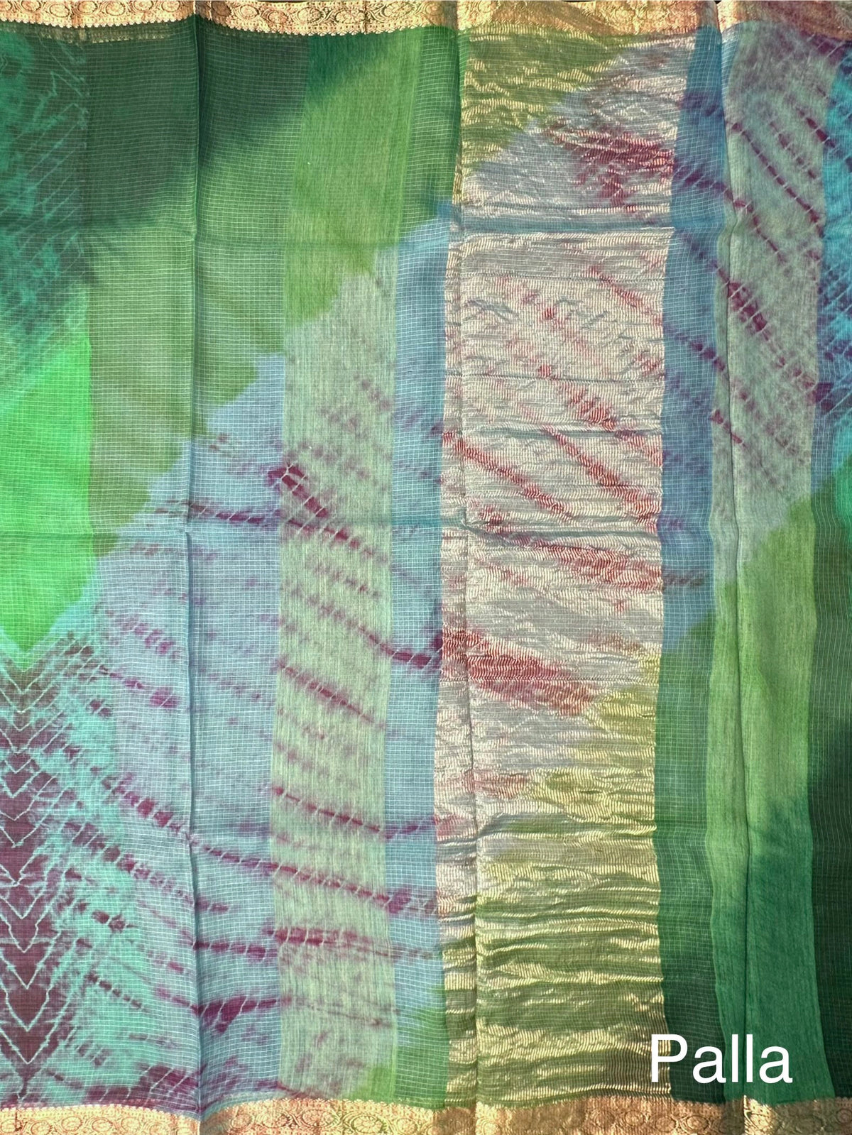 Sea Green-Green-Purple Shibori Kota Doria Pure Silk Saree