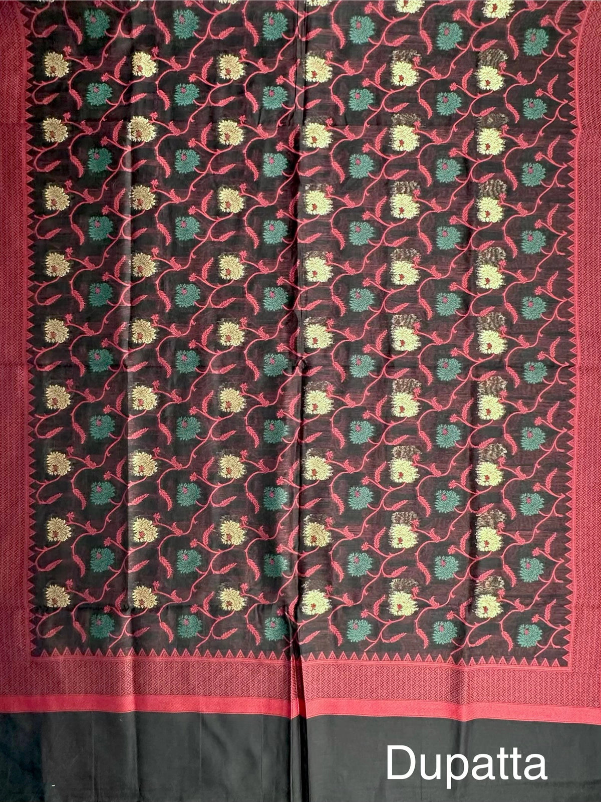 Maroon-Black Jacquard 3-piece Unstitched Cotton Suit