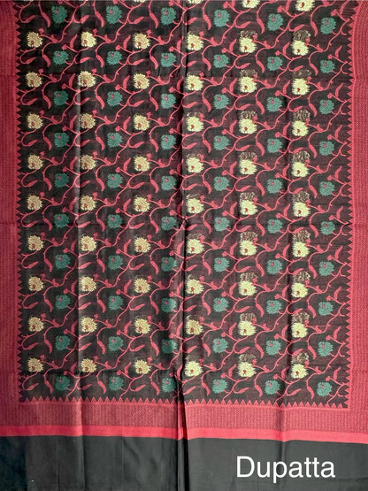 Maroon-Black Jacquard 3-piece Unstitched Cotton Suit
