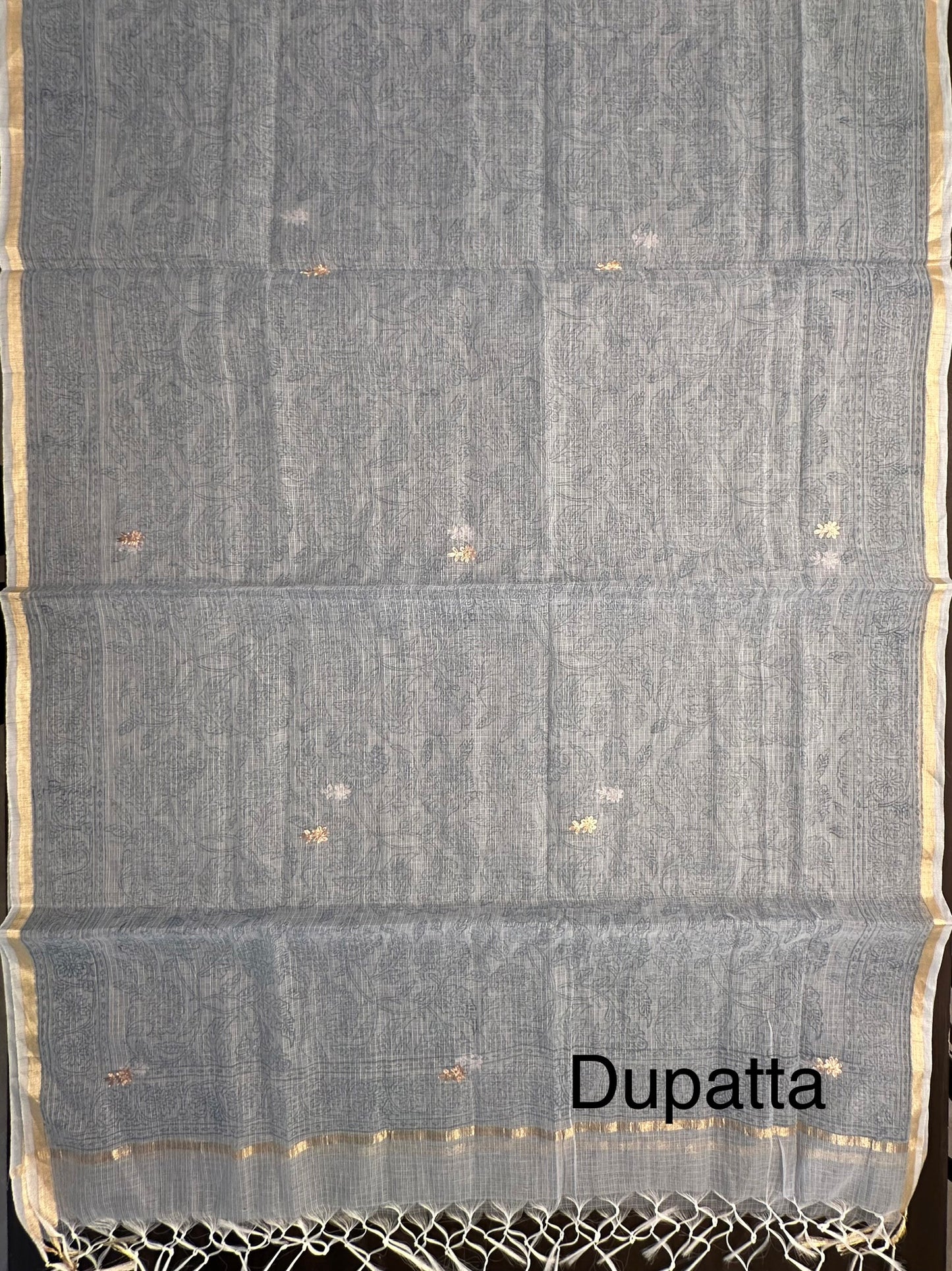 Grey 4-Piece Kota Doria Cotton Unstitched Suit