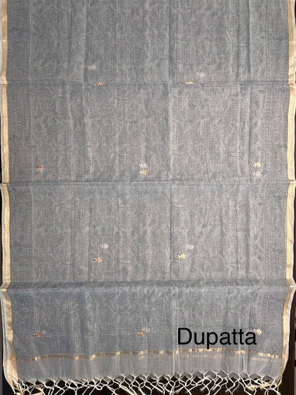 Grey 4-Piece Kota Doria Cotton Unstitched Suit