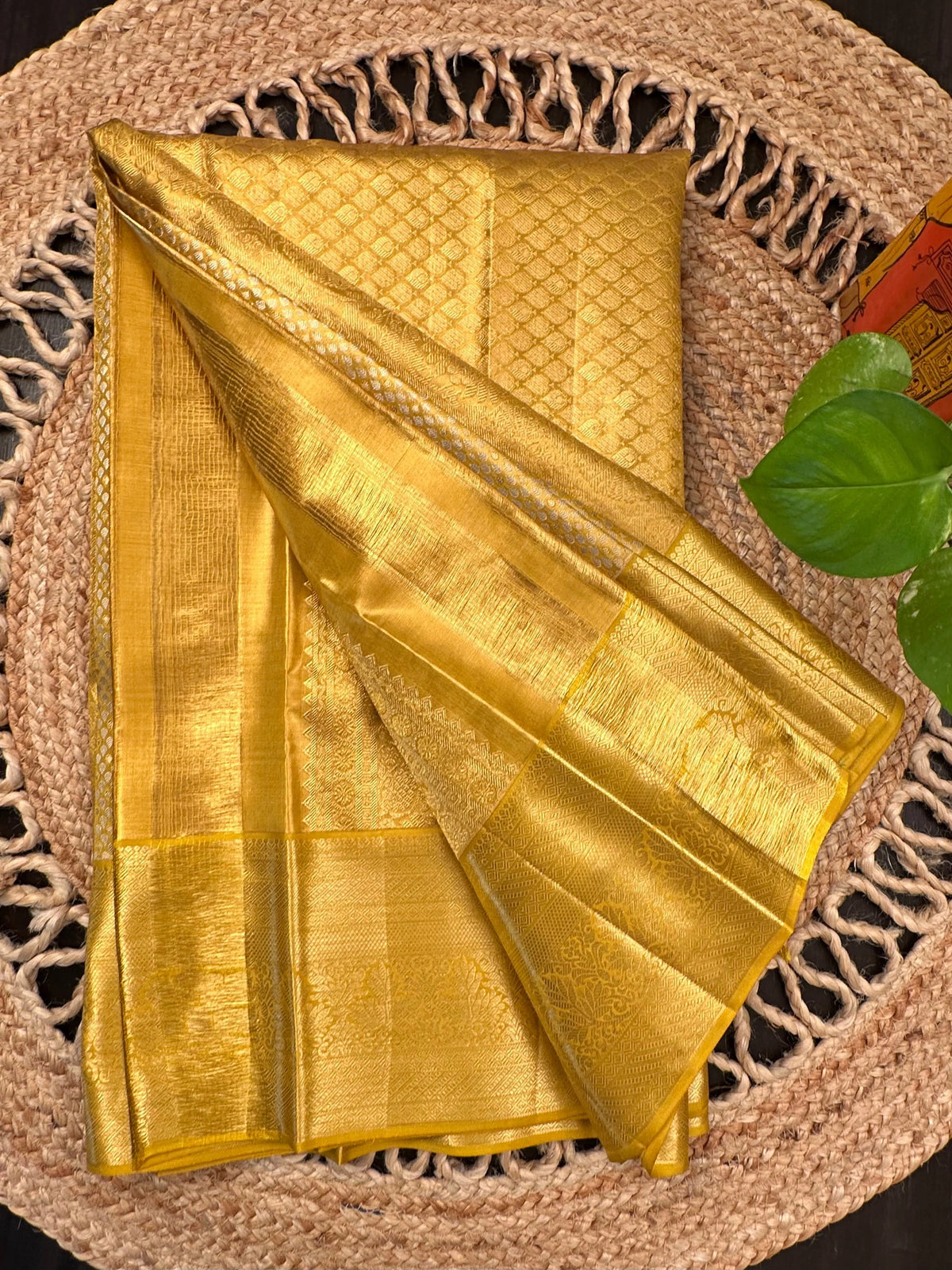 Golden -Mustard Handloom Kanjivaram Tissue Pure Silk Saree