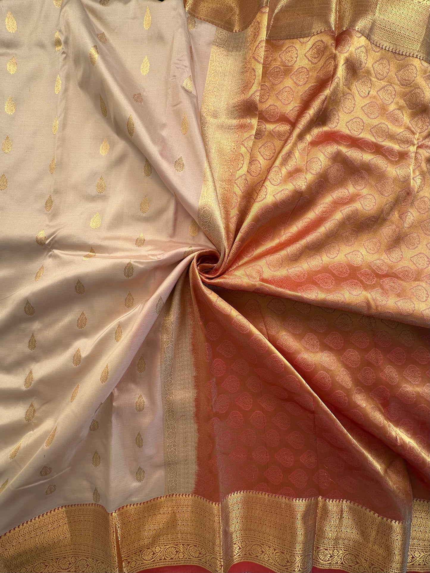 Beige Pondicherry Handloom Pure Silk Saree