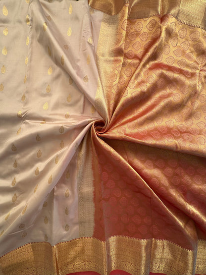 Beige Pondicherry Handloom Pure Silk Saree
