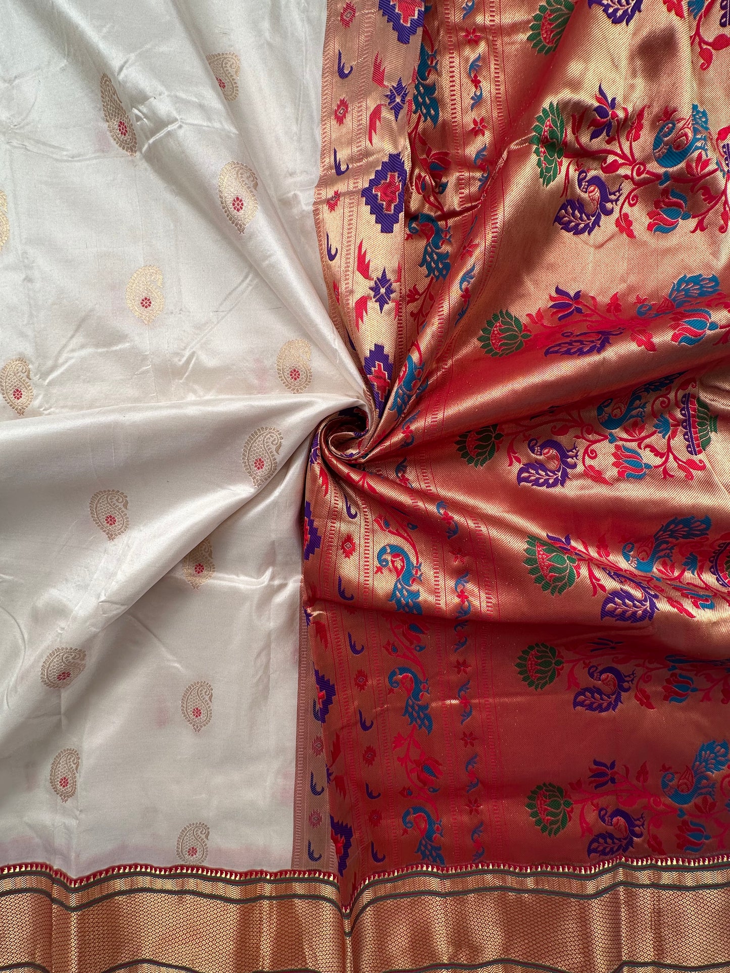Off White-Red Paithini Silk Saree