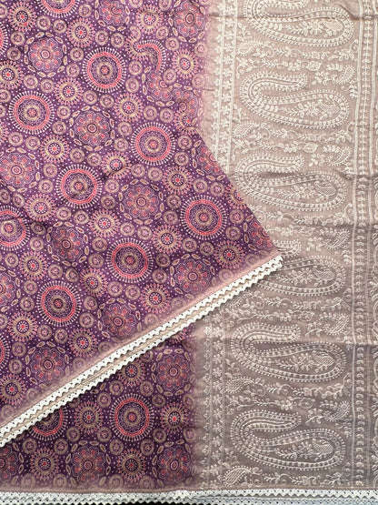 Purple-Beige Dhara Chanderi Saree