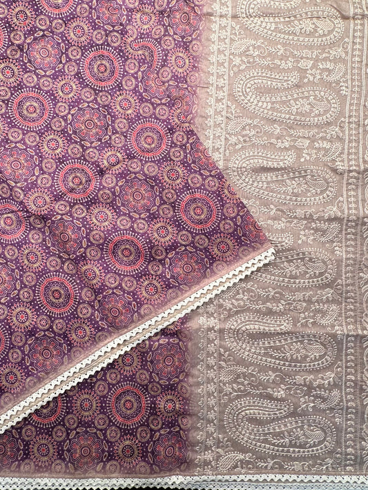 Purple-Beige Dhara Chanderi Saree