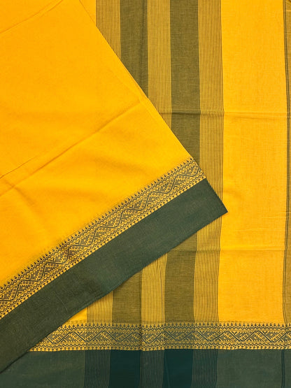 Yellow- Bottle Green Piku Bengal Cotton Saree