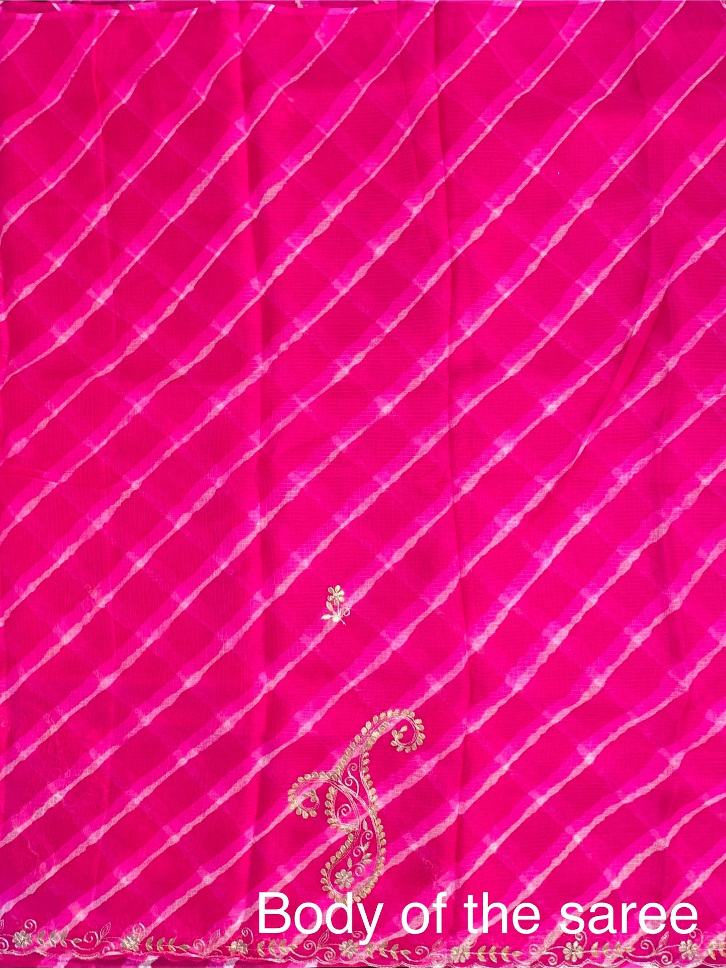 Rani Kyra Leheriya Kota Doria Pure Silk Saree With Gota Patti Work