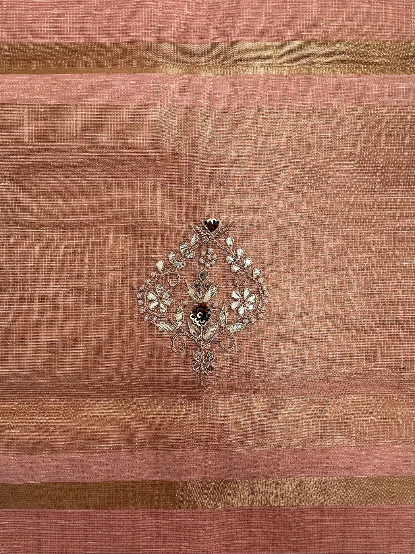 Pink Fancy Cotton Saree With Hand Work