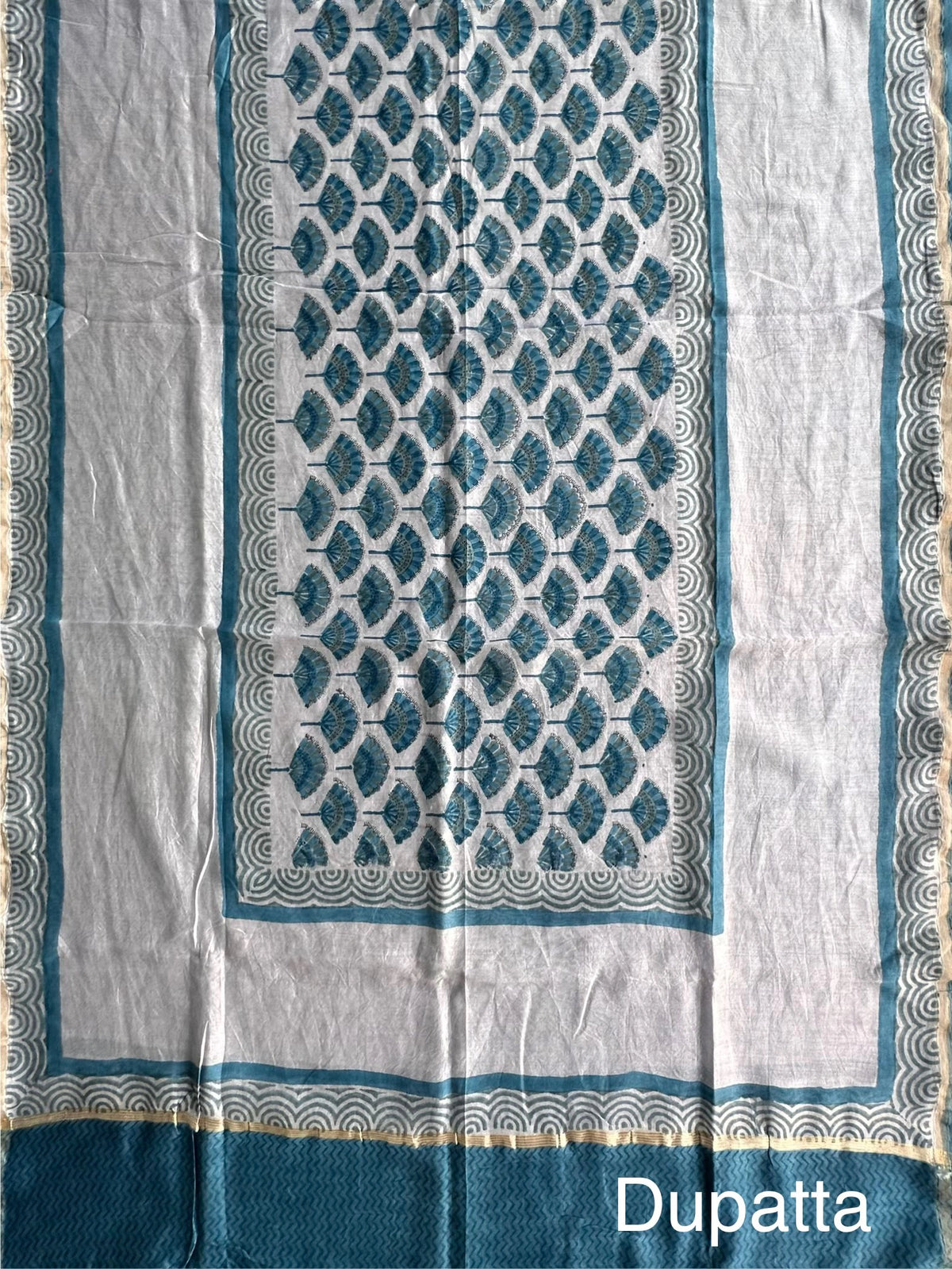 Navy Blue Chanderi Hand Block Printed 3-Piece Unstitched Suit