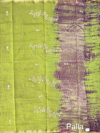 Green Chanderi Saree With Hand Work