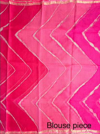 Pink-Rani Leheriya Kota Doria Pure Silk Saree