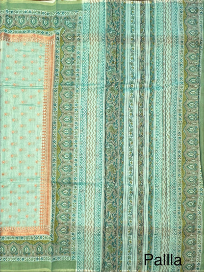Sea Green Chanderi Saree with Hand Block Print