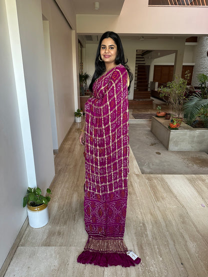 Magenta Gharchola Bandhej Gajji Silk Saree