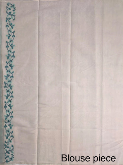 Off White- Sea Green Jamdani Fancy Cotton Saree