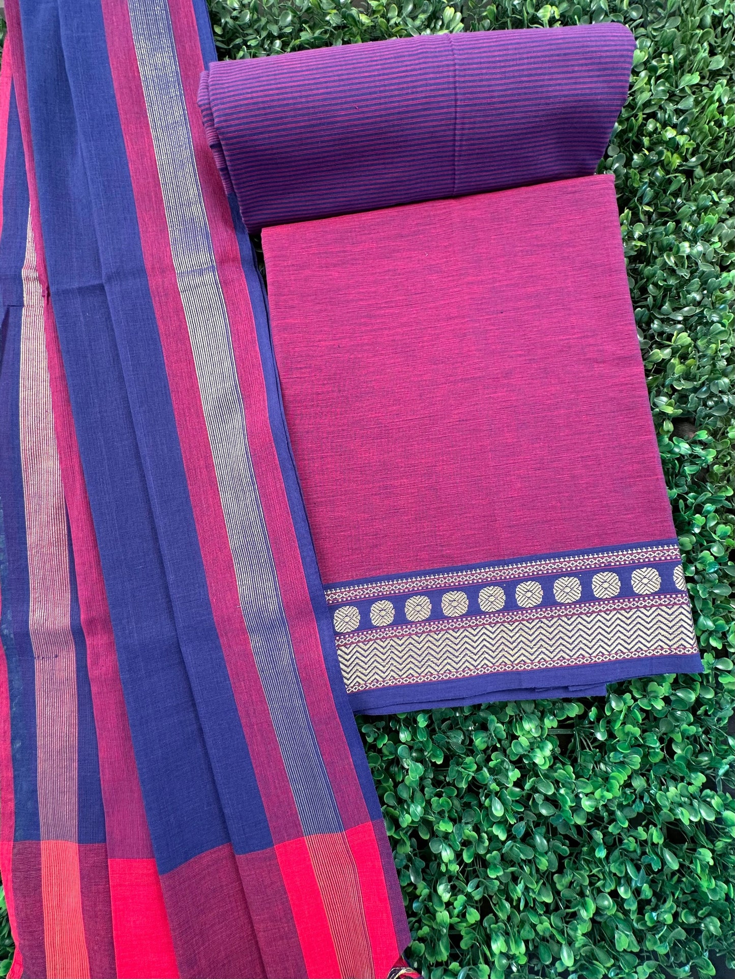 Purple Dharwad South Cotton 3-Piece Suit