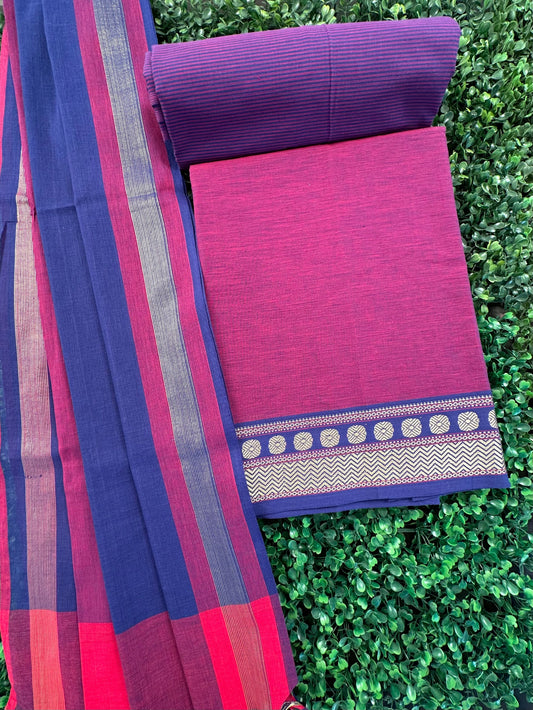 Purple Dharwad South Cotton 3-Piece Suit