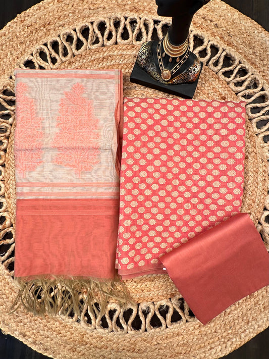Rust Jacquard 3-piece Unstitched Cotton Suit