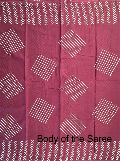 Magenta Bagru Hand Block Print Pure Cotton Saree