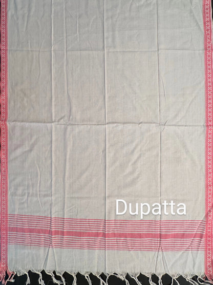 Beige-Pink Mangalgiri Cotton Unstitched 3-Piece Suit