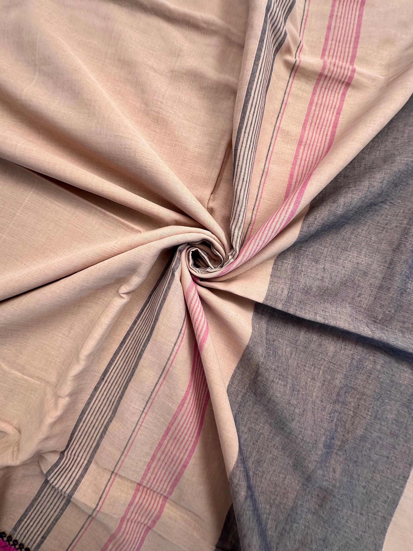 Beige-Navy Piyali Bengal Cotton Saree