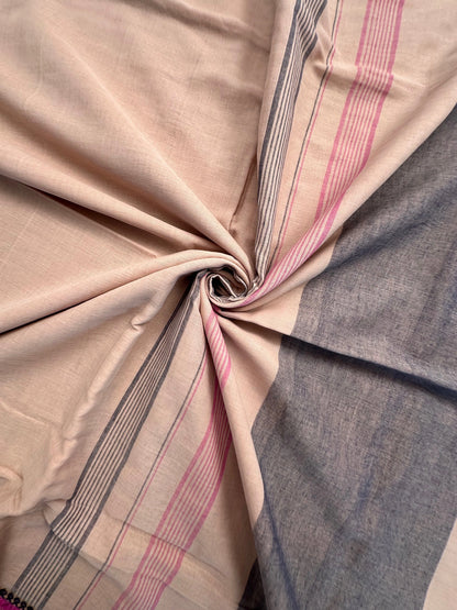 Beige-Navy Piyali Bengal Cotton Saree