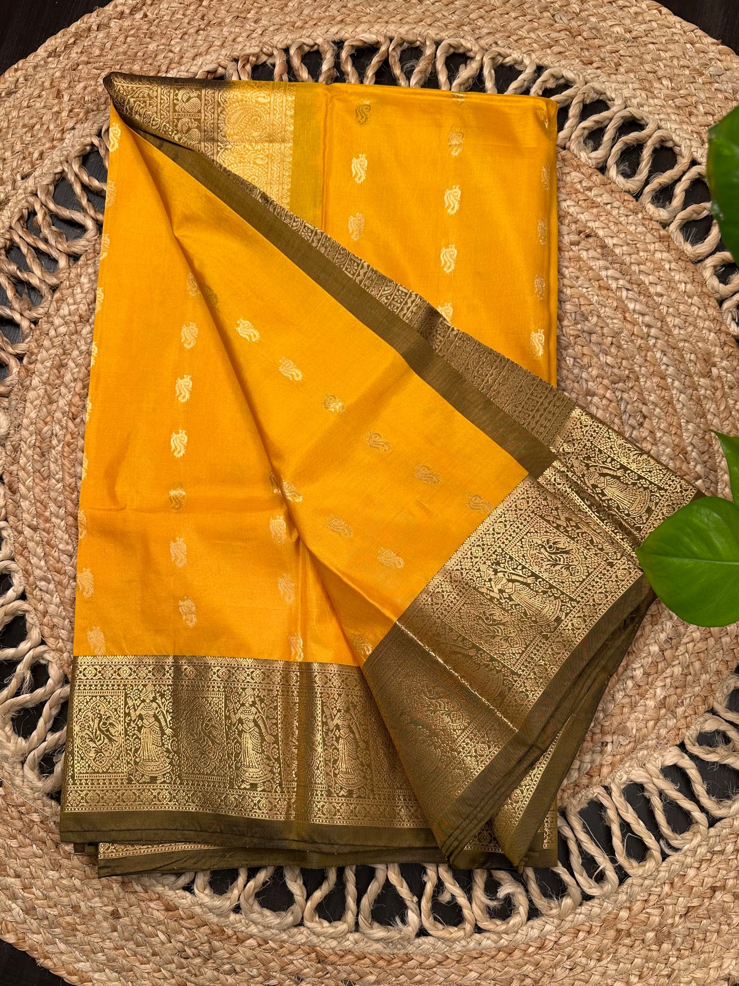 Mustard Pondicherry Pure Silk Saree