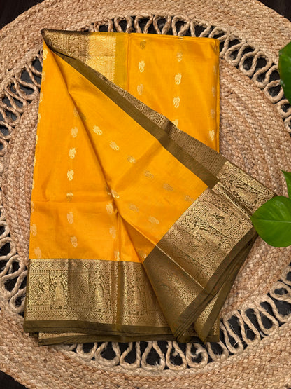 Mustard Pondicherry Pure Silk Saree