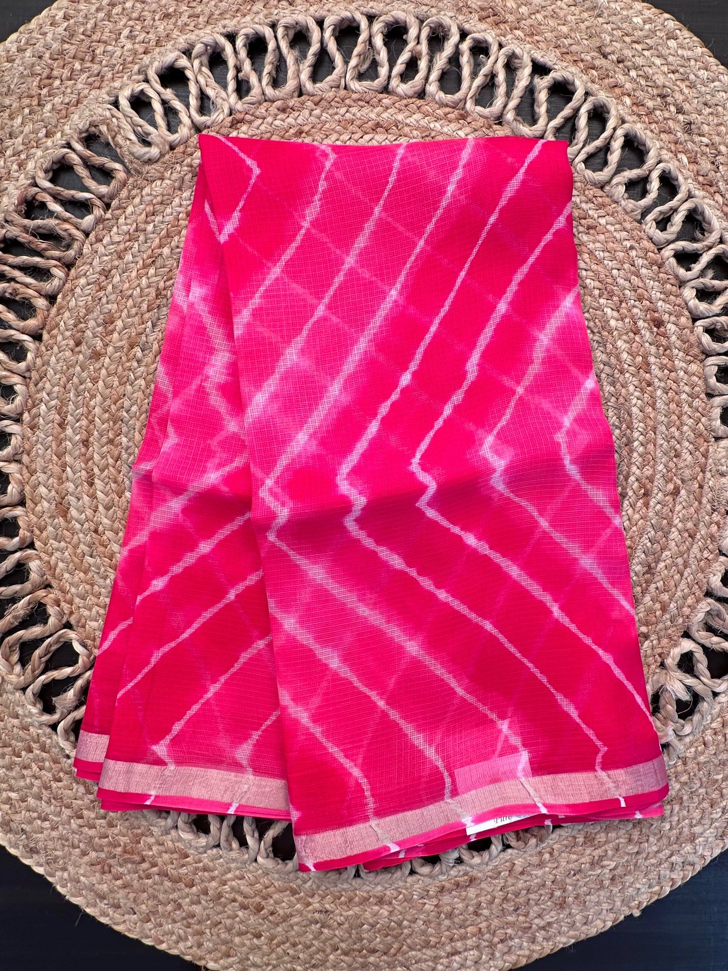 Coral Pink Leheriya Kota Doria Pure Silk Saree